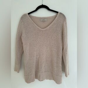 LOFT Cotton-Blend Textured Fisherman Pullover Sweater | Size Small